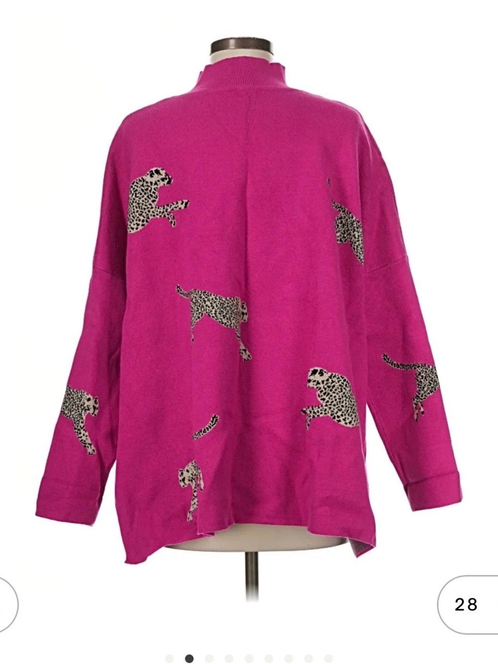 entro Fuchsia Pink Cowlneck Sweater with Leopard Motif